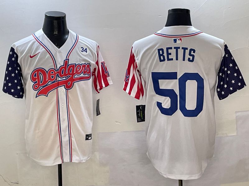 Men Los Angeles Dodgers #50 Betts White a generation of national flags Joint name 2025 Nike MLB Jersey style 11->los angeles dodgers->MLB Jersey